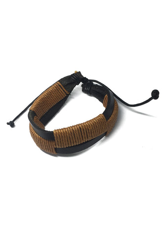Coyote Series Brown Cords and Black Real Leather Bracelet