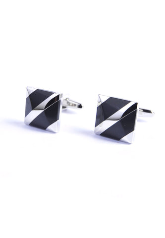 Rhodium Plated Pyramidal Black Feature Cufflinks