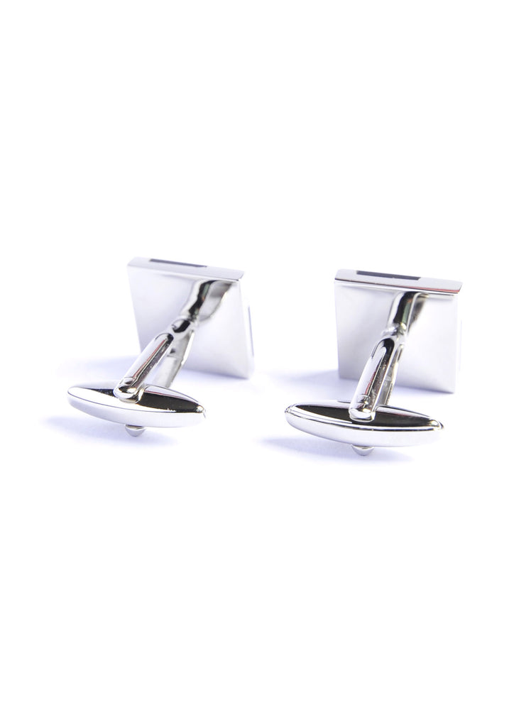 Rhodium Plated Pyramidal Black Feature Cufflinks