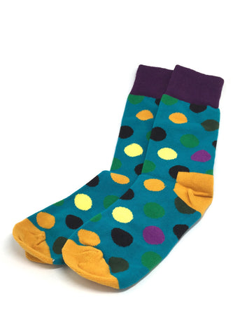 斑点系列多色圆点深绿色和橙色袜子