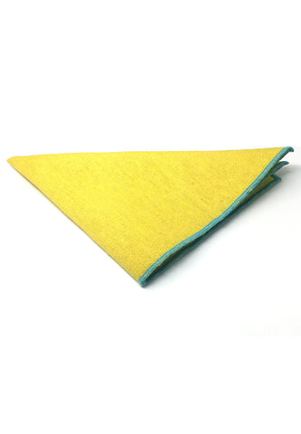 Snap 系列绿蓝色衬里黄色棉质口袋方巾
