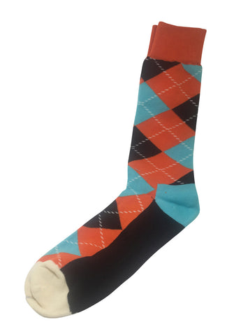 Plaids Series Black, Orange, White and Turquoise Socks