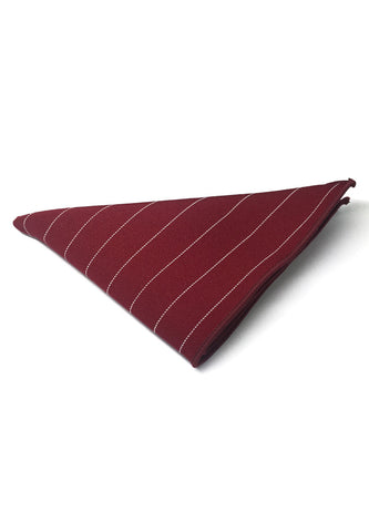 Bars Series Thin White Stripes Dark Red Cotton Pocket Square