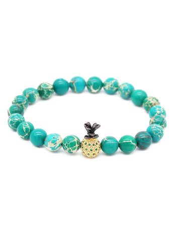 Masonry Series Green Natural Stone Beads Pineapple Head Bracelet