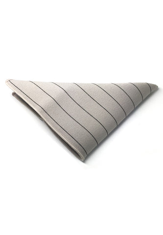 Bars Series Thin Black Stripes Greyish White Cotton Pocket Square