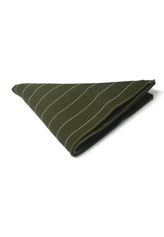 条形系列细白条纹军绿色棉质口袋方巾