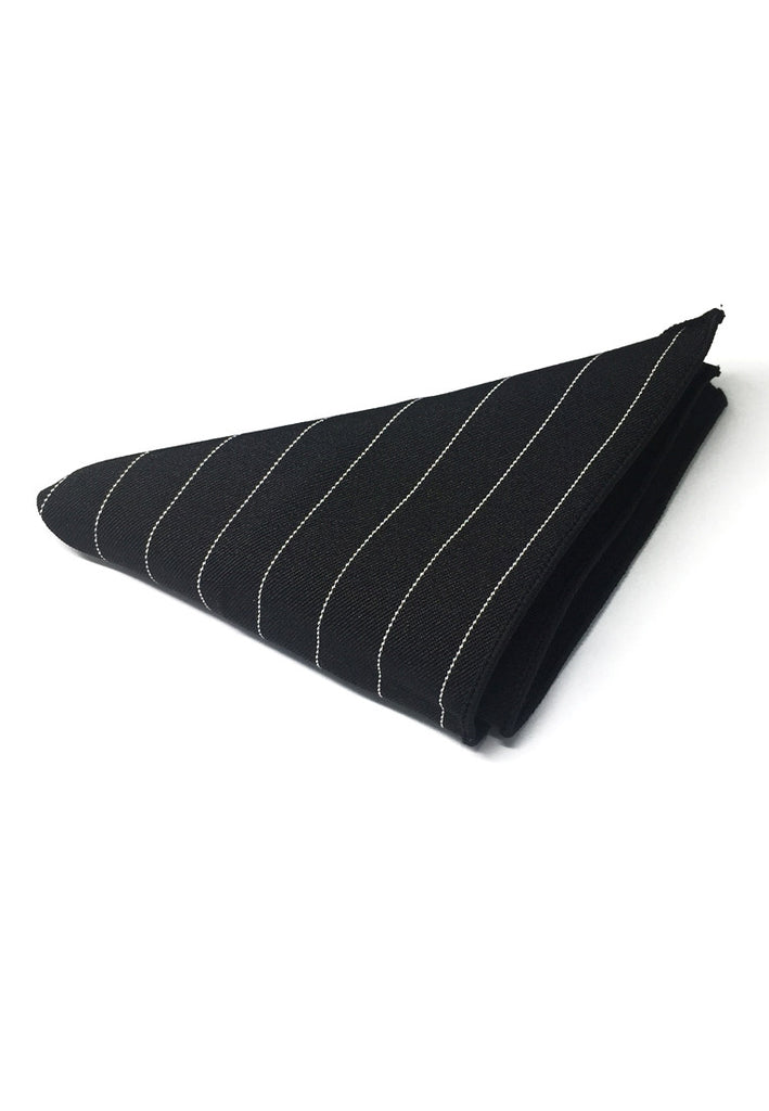 Bars Series Thin White Stripes Black Cotton Pocket Square