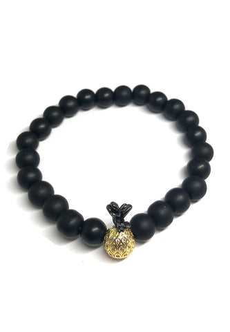 Masonry Series Black Natural Stone Beads Pineapple Head Bracelet