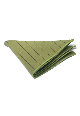 Bars Series Thin White Stripes Light Army Green Cotton Pocket Square