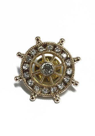 Diamond Studded Gold Ship Wheel Lapel Pin