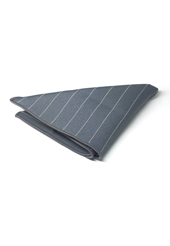 Bars Series Thin White Stripes Greyish Blue Cotton Pocket Square
