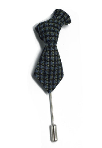 Black & Grey Checked Little Tie Lapel Pin