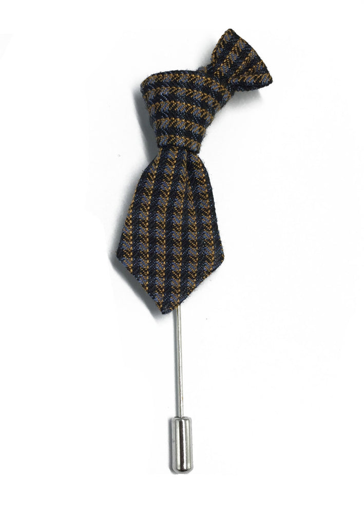 Blue & Grey Checked Little Tie Lapel Pin