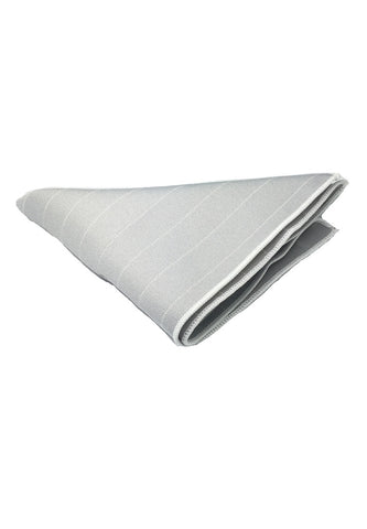 Bars Series Thin White Stripes Silver Grey Cotton Pocket Square