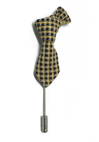 Black & Yellow Checked Little Tie Lapel Pin