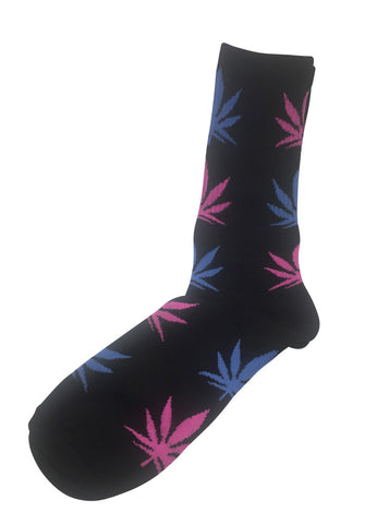 Glee Series Blue and Pink Leaf Black Socks