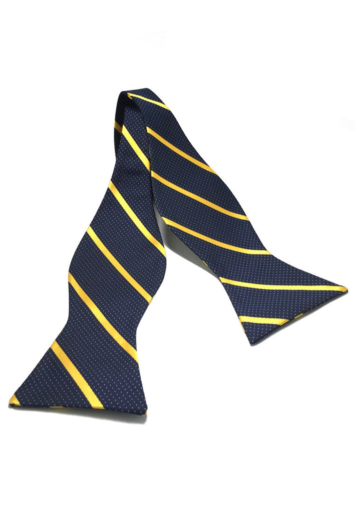 Manual Series Gold Striped Dark Blue Self-tied Man Made Silk Bow Tie