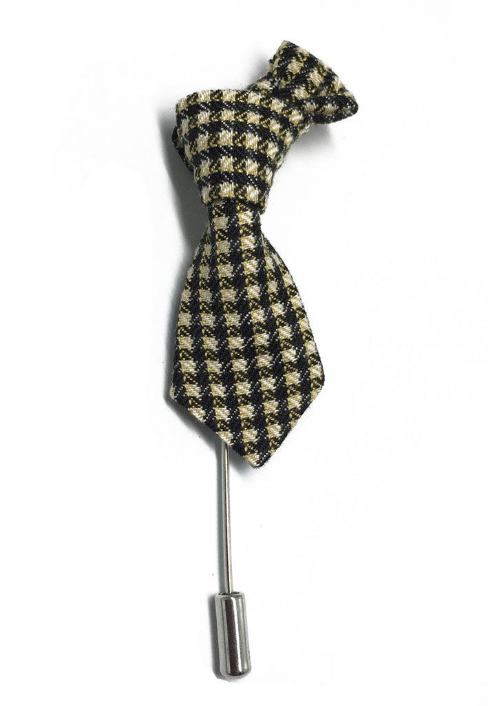 Black & Pale Yellow Checked Little Tie Lapel Pin