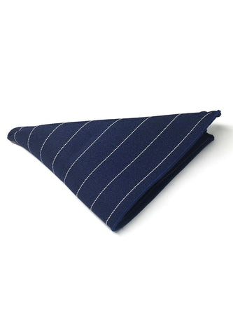 Bars Series Thin White Stripes Navy Blue Cotton Pocket Square