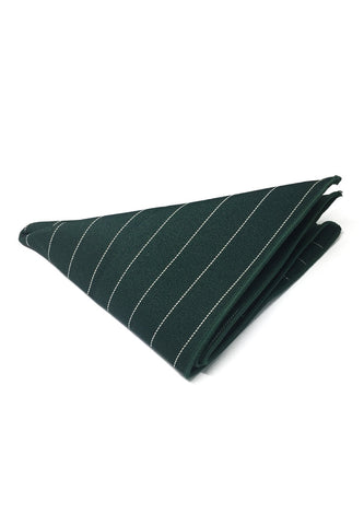 Bars Series Thin White Stripes Dark Green Cotton Pocket Square