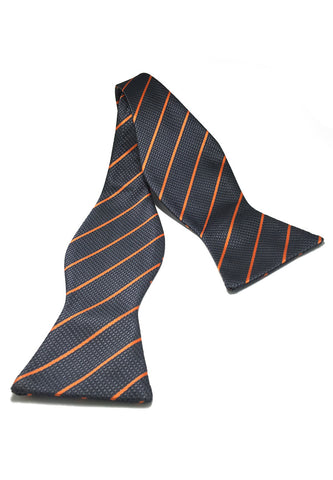 Manual Series Orange Striped Grey Self-tied Man Made Silk Bow Tie