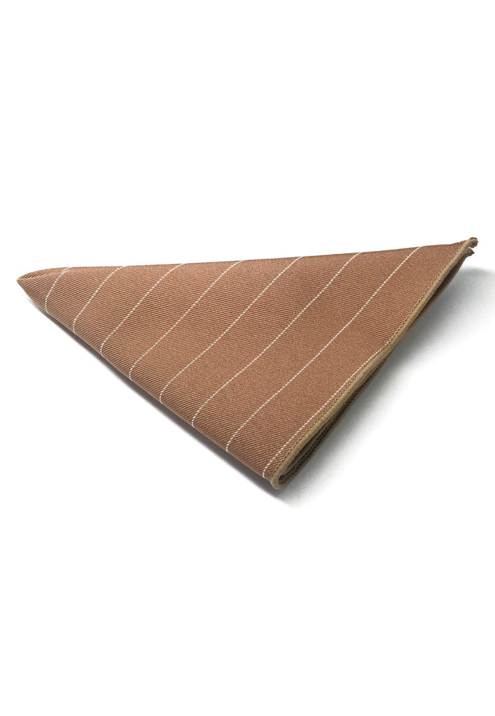 Bars Series Thin White Stripes Light Brown Cotton Pocket Square