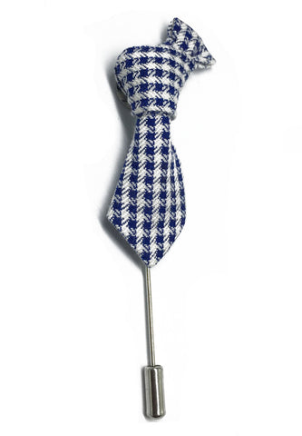 Blue & White Checked Little Tie Lapel Pin
