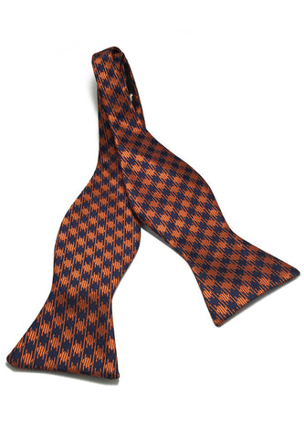 手动系列橙色和深蓝色格子设计自系人造丝领结