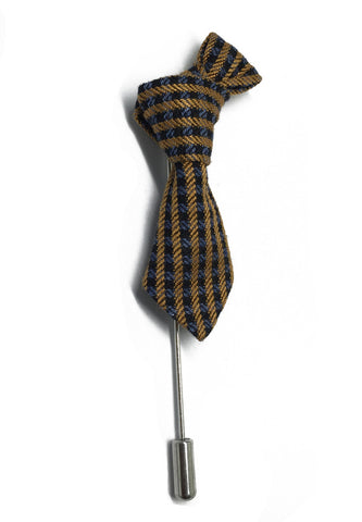 Gold, Black & Blue Checked Little Tie Lapel Pin