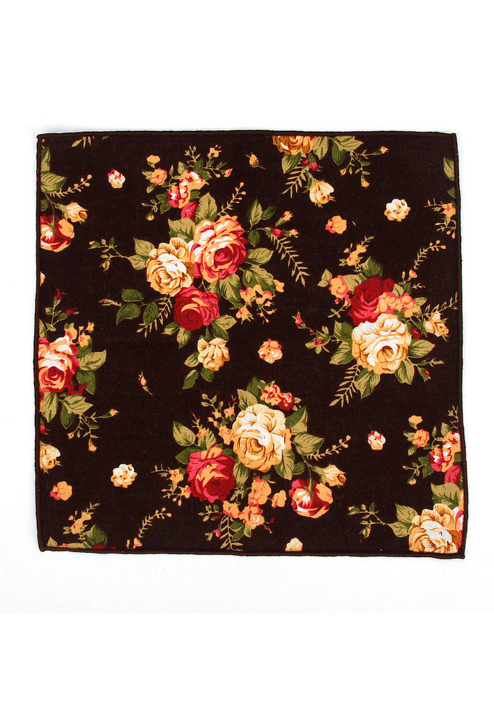 Blossom Series Floral Design Brown Pocket Square