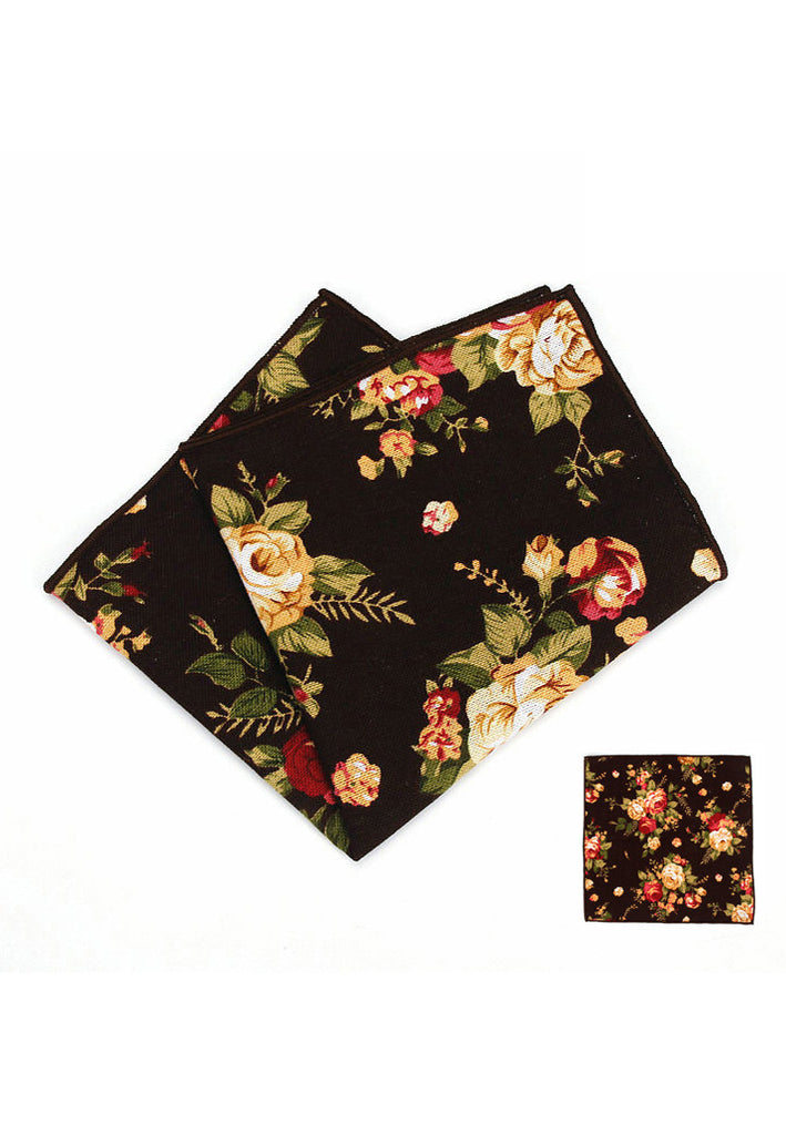 Blossom Series Floral Design Brown Pocket Square