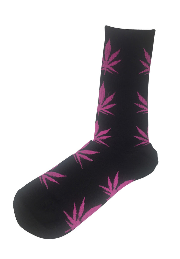 Glee Series Bright Pink Leaf Black Socks