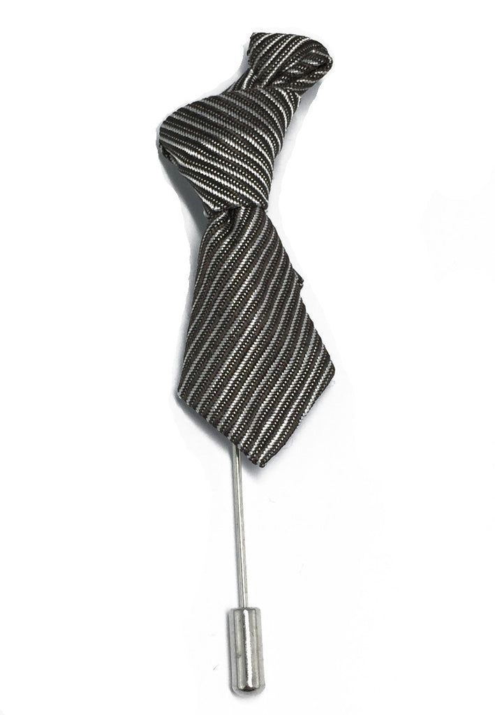 Silver & Grey Stripes Little Tie Lapel Pin