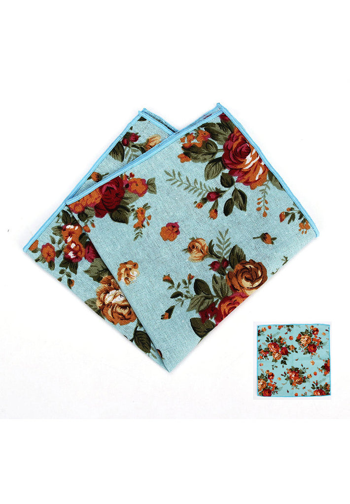 Blossom Series Floral Design Baby Blue Pocket Square