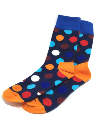 斑点系列多色圆点海军蓝和橙色袜子