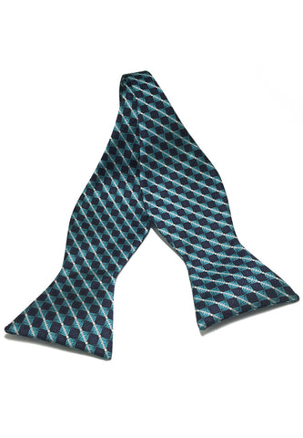 手动系列绿松石色和深蓝色格子设计自系人造丝领结