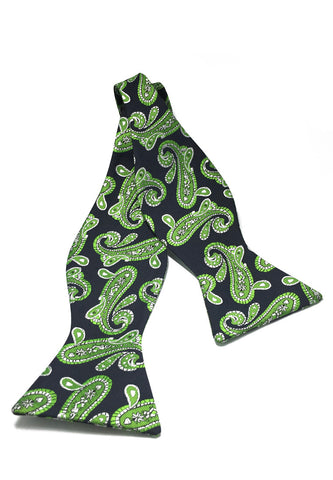 Manual Series Lime Green and Dark Green Patterned Self-tied Man Made Silk Bow Tie