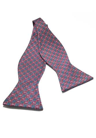 Manual Series Blue and Bright Pink Circles Design Self-tied Man Made Silk Bow Tie