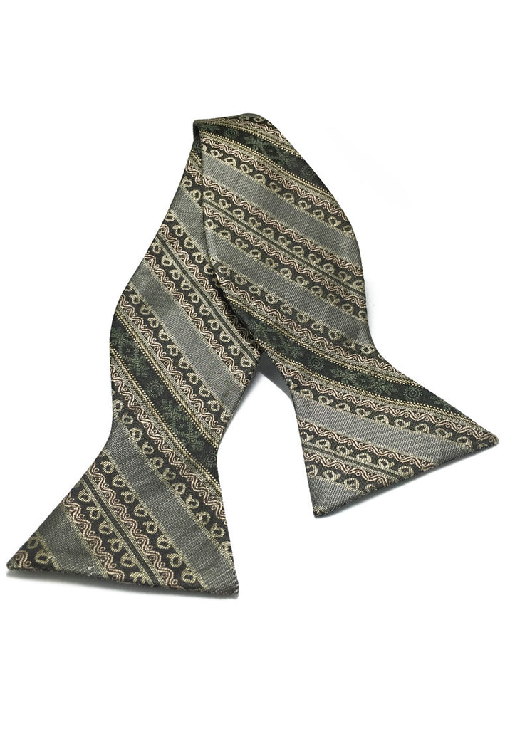 Manual Series Silver Gold and Brown Stripes Design Self-tied Man Made Silk Bow Tie