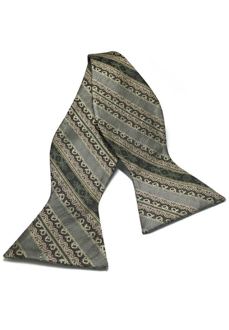 Manual Series Silver Gold and Brown Stripes Design Self-tied Man Made Silk Bow Tie