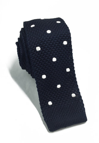 Weave Series White Polka Dots Navy Blue Knitted Tie