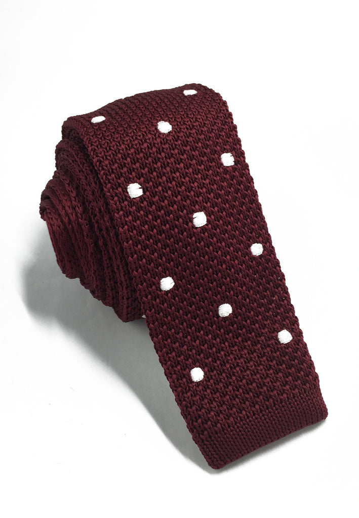 Weave Series White Polka Dots Plum Purple Knitted Tie