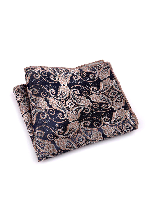 Noble Series Paisley Design Dark Blue Pocket Square