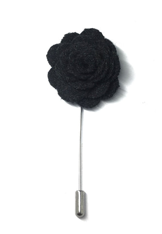 Black Classic Camellia Fabric Flower Lapel Pin
