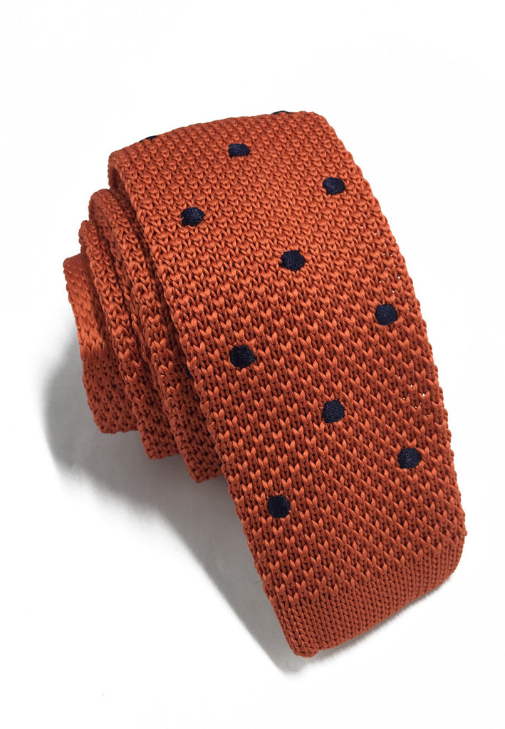 Weave Series Dark Blue Polka Dots Orange Knitted Tie