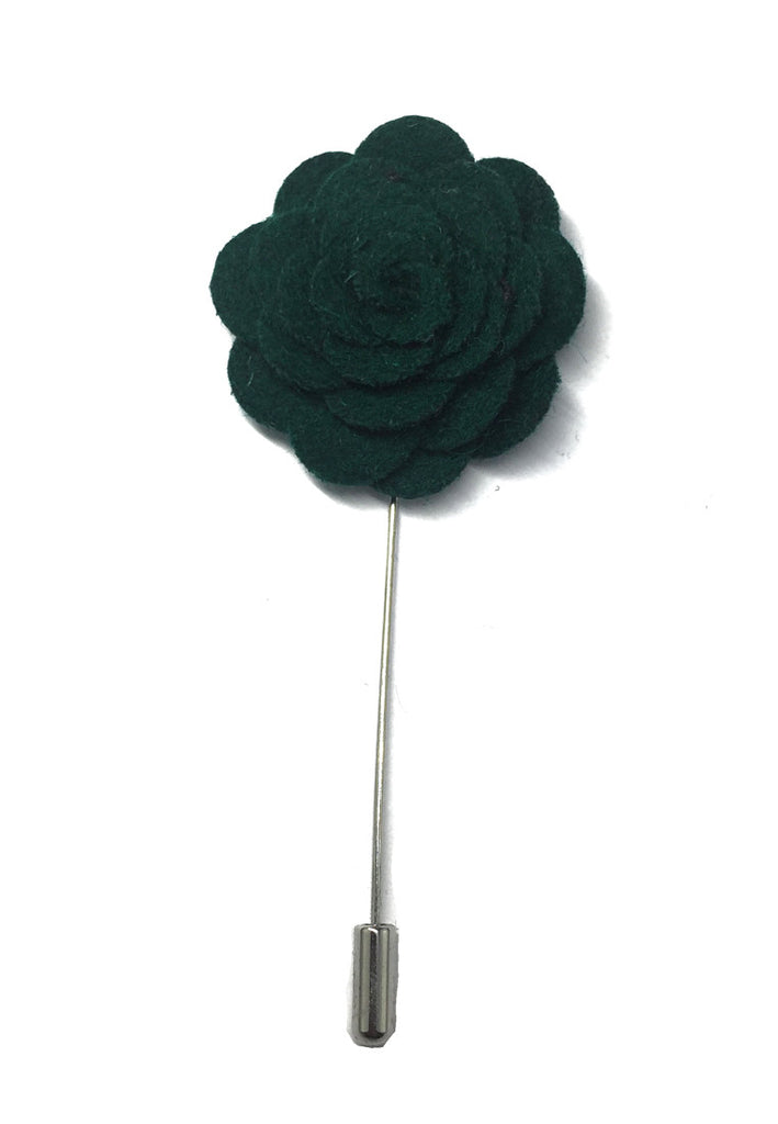 Dark Green Classic Camellia Fabric Flower Lapel Pin