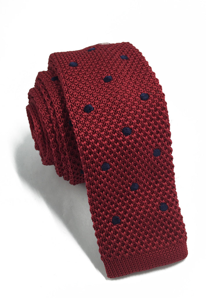 编织系列黑色圆点深红色针织领带