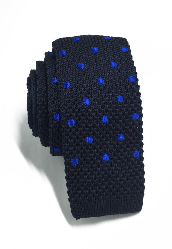 Weave Series Blue Polka Dots Navy Blue Knitted Tie