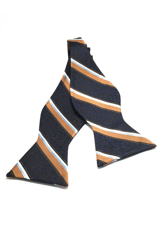 Manual Series Orange Baby Blue & White Stripes Dark Blue Self-tied Man Made Silk Bow Tie