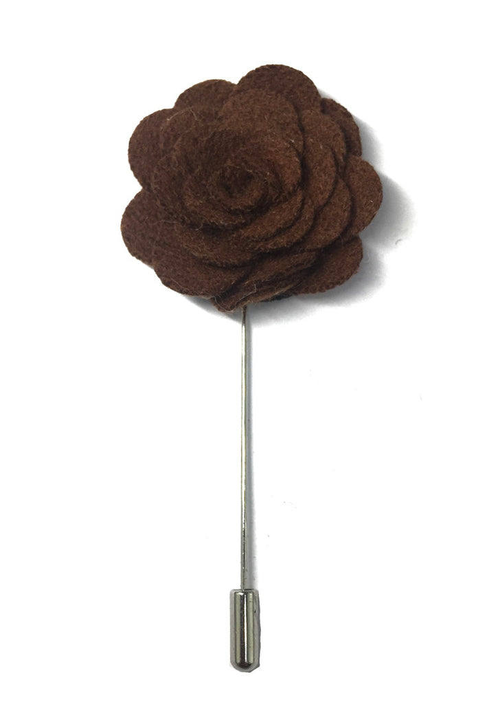 Pin Lapel Bunga Kain Camellia Klasik Coklat Tua